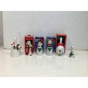 vintage christmas bells set of 6 Santa candy cane angel snowman horse
